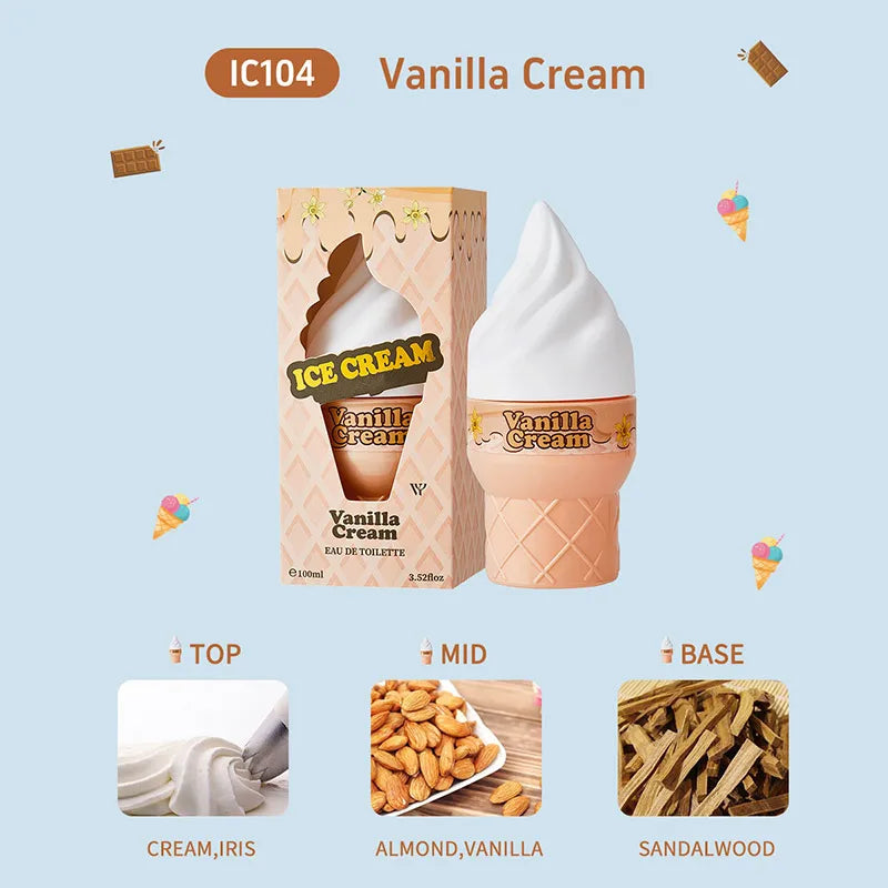 Sweet Ice Cream Perfume For Women, Delicious Gourmand Fragrance With Bergamot, Long Lasting Vanilla Perfume Oil Eau De Toilette