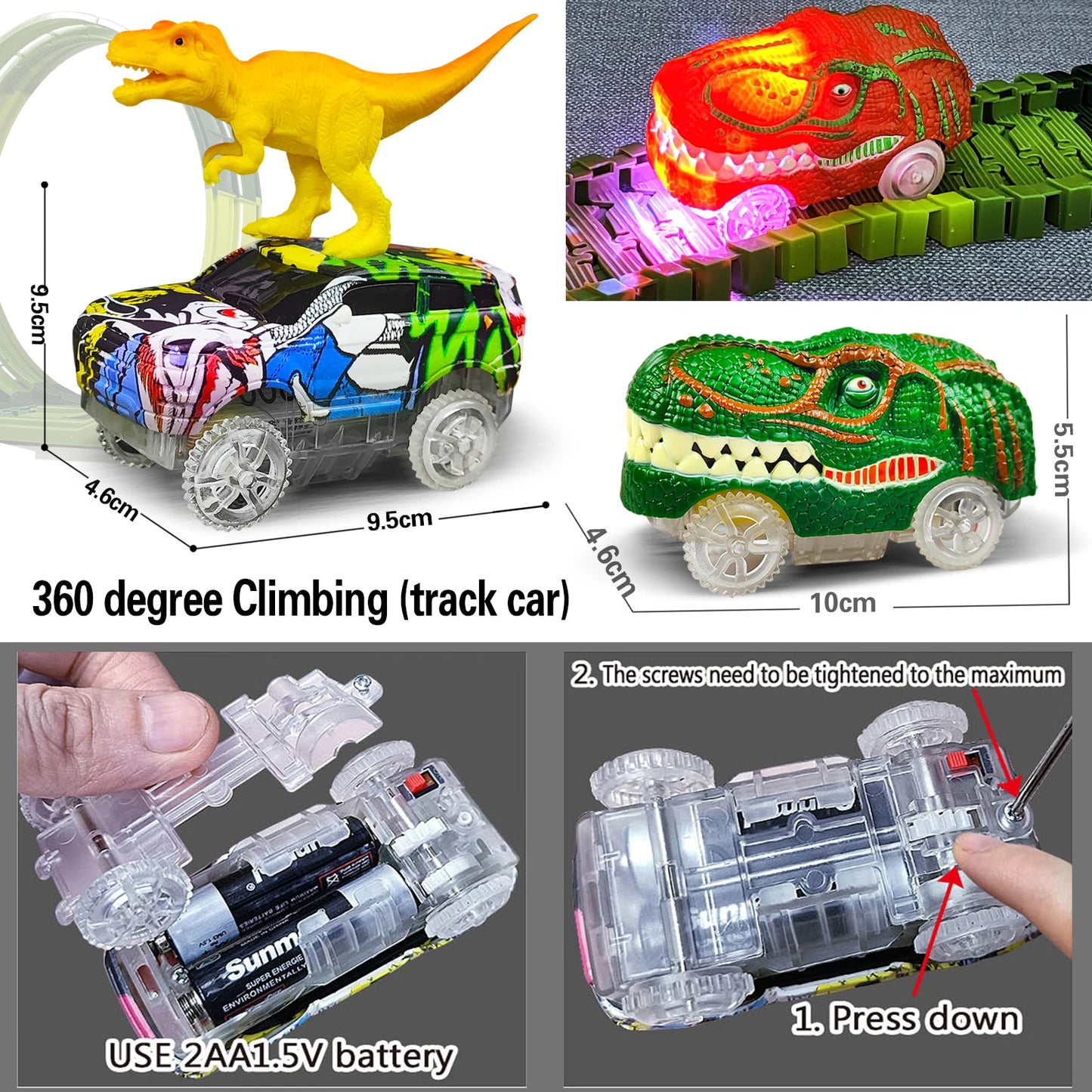 Magic Climbing Electric Dinosaur Car Track Railway Toy Car Set Bend Flexible Race Track Flash Light Car High Quality Toy For Kid