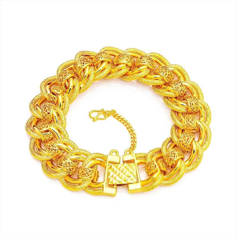 18 K Gold Color Widened Watch Chain Bracelet for Men Dad Father Not Fade Design Bracelet Wedding Engagement Jewelry Gifts