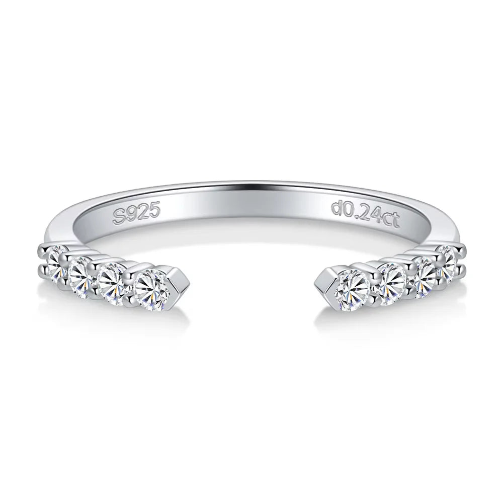 Pretty Beauty S925 Sterling Silver Moissanite Open Ring Wedding Band Gold Plated Trendy Jewelry Gifts for Women Birthday Party