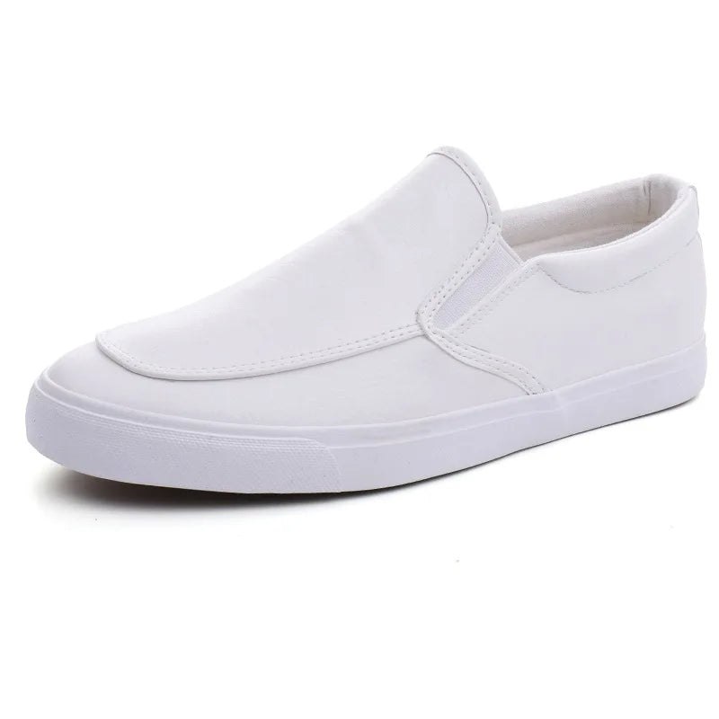 Spring Summer Men Flat Soft Leather Shoes Non-slip Fashion Slip on Male Black White Shoes KA1187