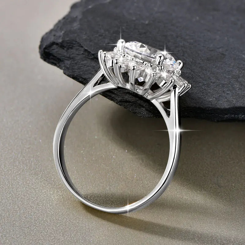 Rrjzz 9MM CZ Lab Diamond Sunshine Flower Ring 5A Cubic Zirconia Sunflower Ring for Women Valentine's Day Birthday Jewelry Gifts