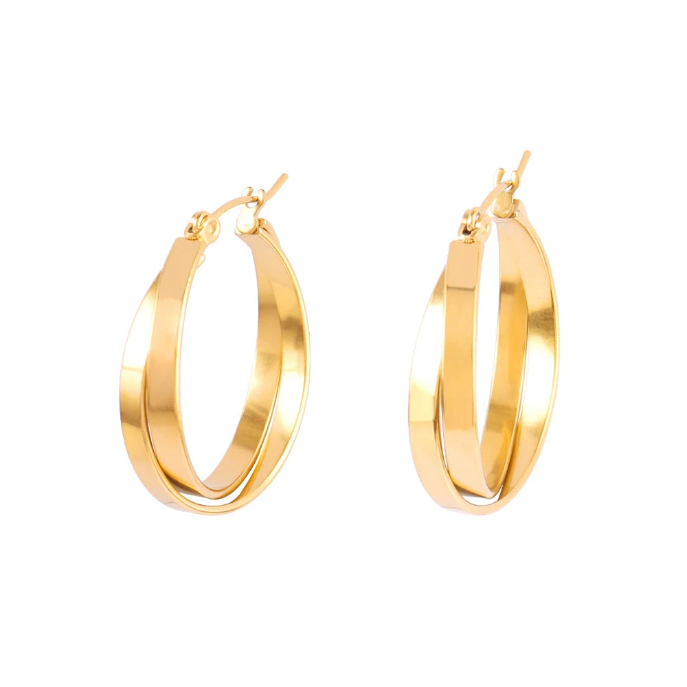 316L Stainless Steel Hoop Huggies Earrings For Women Exaggerated Texture Studs Earrings Girl Geometric Daily Jewelry Gifts