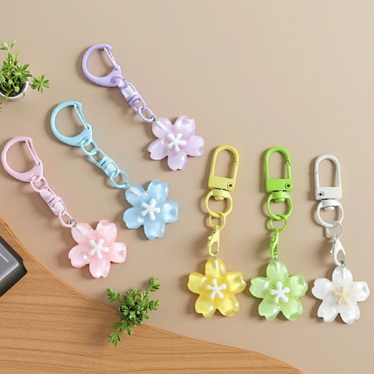 Simulated Sakura KeyChain Colored Transparent Flower Keyring Pendant Fashion Resin Bag Romantic Decoration Key Chain Ring Gift