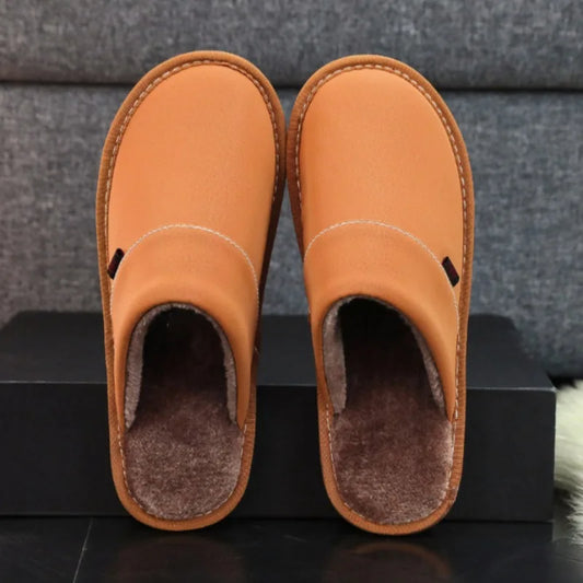 Men's New Cotton Slippers Home Waterproof Non-slip Warm Winter Slippers Baotou Bedroom Leather Slippers