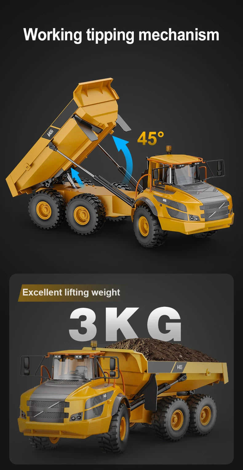 Double E E591 1/20 A40G RC Car Engineering Vehicle Kids Remote Controlled Articulated Dump Truck Toys for Boys Christmas Gifts