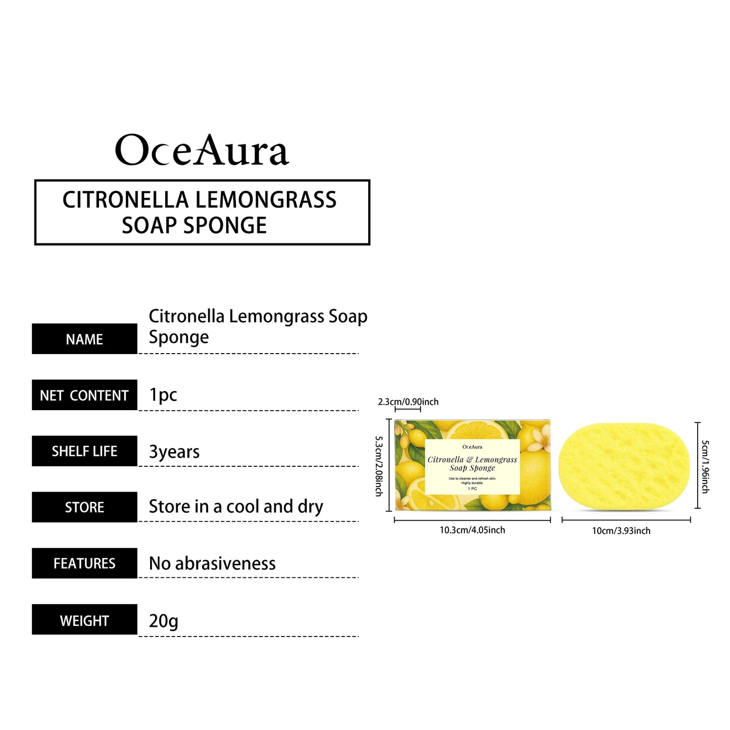 Citronella Lemongrass Soap Sponge Deep Cleansing Exfoliating Reusable Lather Enhancing Dead Skin Removing Body Cleanser Sponge