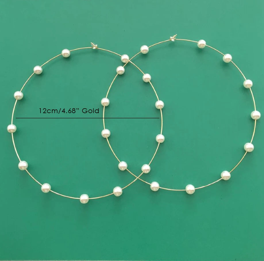 Gold/Silver Color Imitation Pearl Bead Oversize Big Hoop Earrings for Women Large Hoop Statement Earrings Festival Party Jewelry