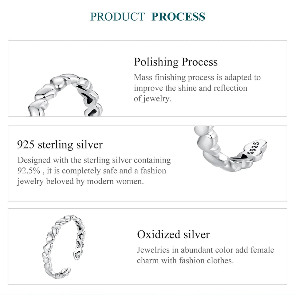 BAMOER Solid 925 Sterling Silver Heart Stackable Rings for Women, Love Valentines Statement Band Ring BSR655-E
