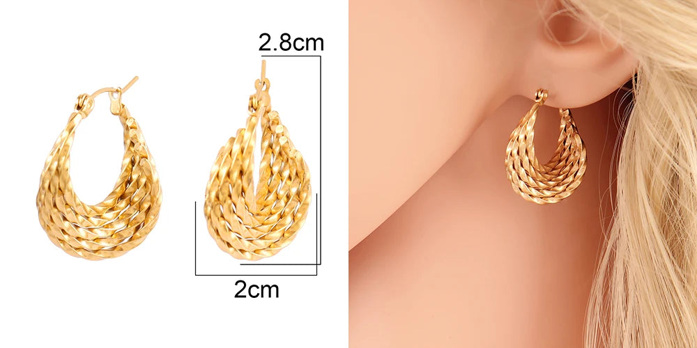 316L Stainless Steel Hoop Huggies Earrings For Women Exaggerated Texture Studs Earrings Girl Geometric Daily Jewelry Gifts