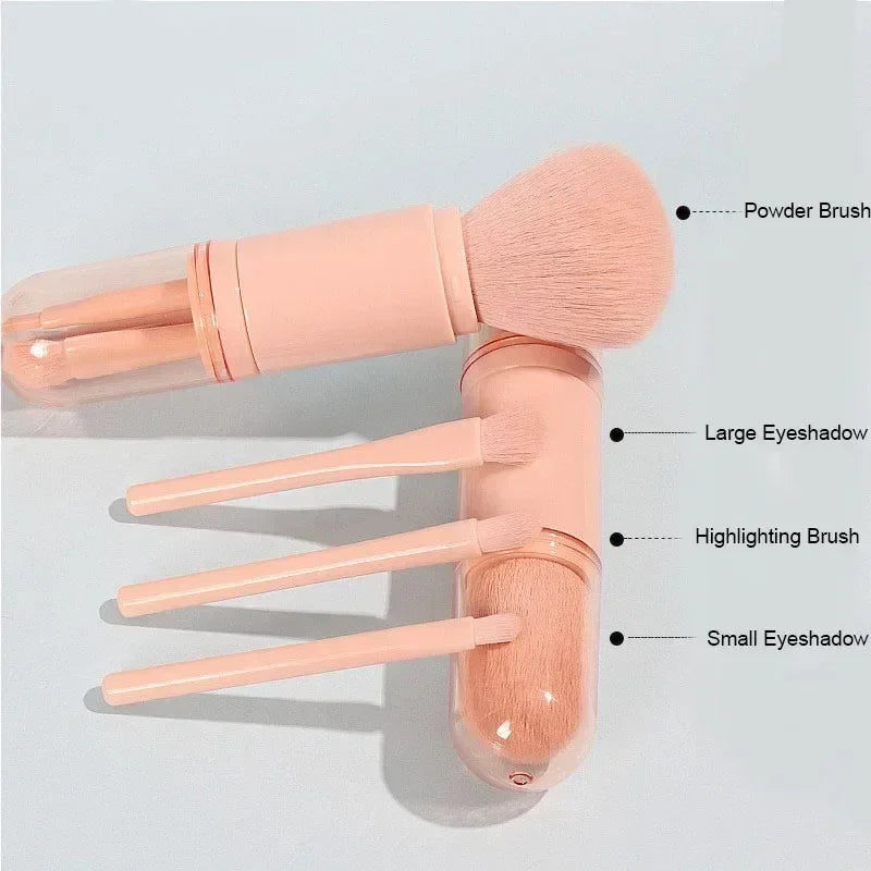 4pcs/set 4 In 1 Telescopic Makeup Brush Portable Travel Makeup Brushes Set Eyeshadow Loose Powder Mini Makeup Brush Beauty Tools