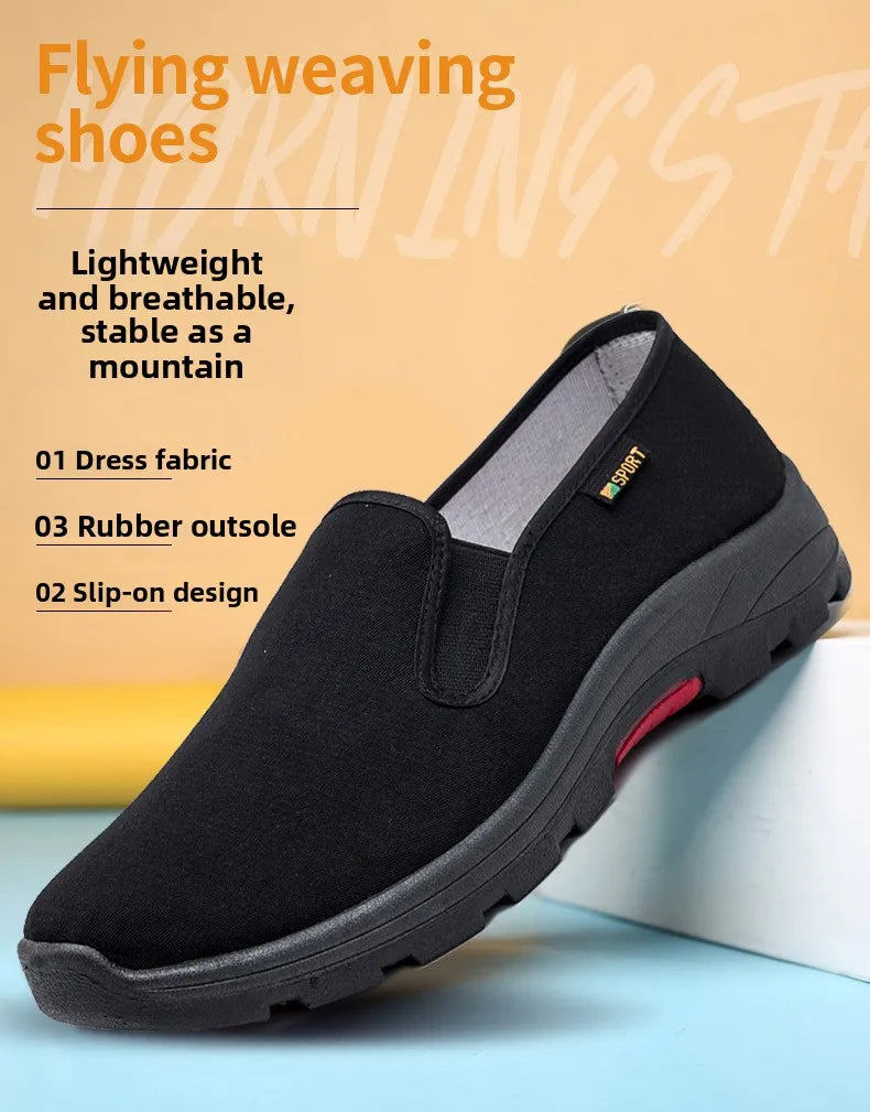 New Beijing Cloth Shoes Men's Casual Slip-On Work Shoes Breathable Soft Bottom Canvas Shoes round Toe Rubber Outsole