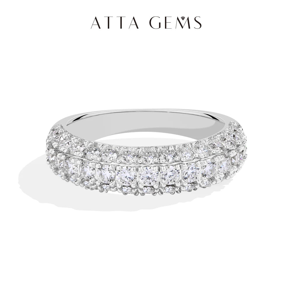 ATTAGEMS Full Lab Moissanite Diamond Rings for Women Half Wedding Band Sparkling S925 Silver Engagement Bride Fine Jewelry Gifts