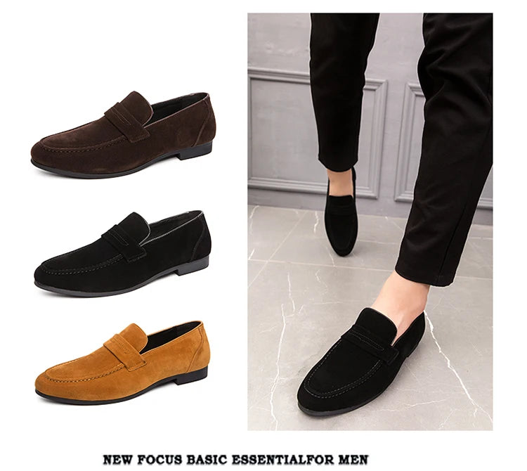 Suede Leather Oxfords Shoes For Men Loafers Casual Slip On Luxury Men Dress Shoes Office Wedding Party Shoes Man Moccasins Black