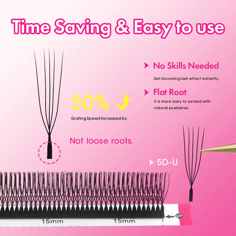 5cases/lot U Shape 3D 4D 5D 6D W Eyelash Extension 0.07mm Thickness High Quality Technologic Fiber U Style Faux Cils by MASSCAKU