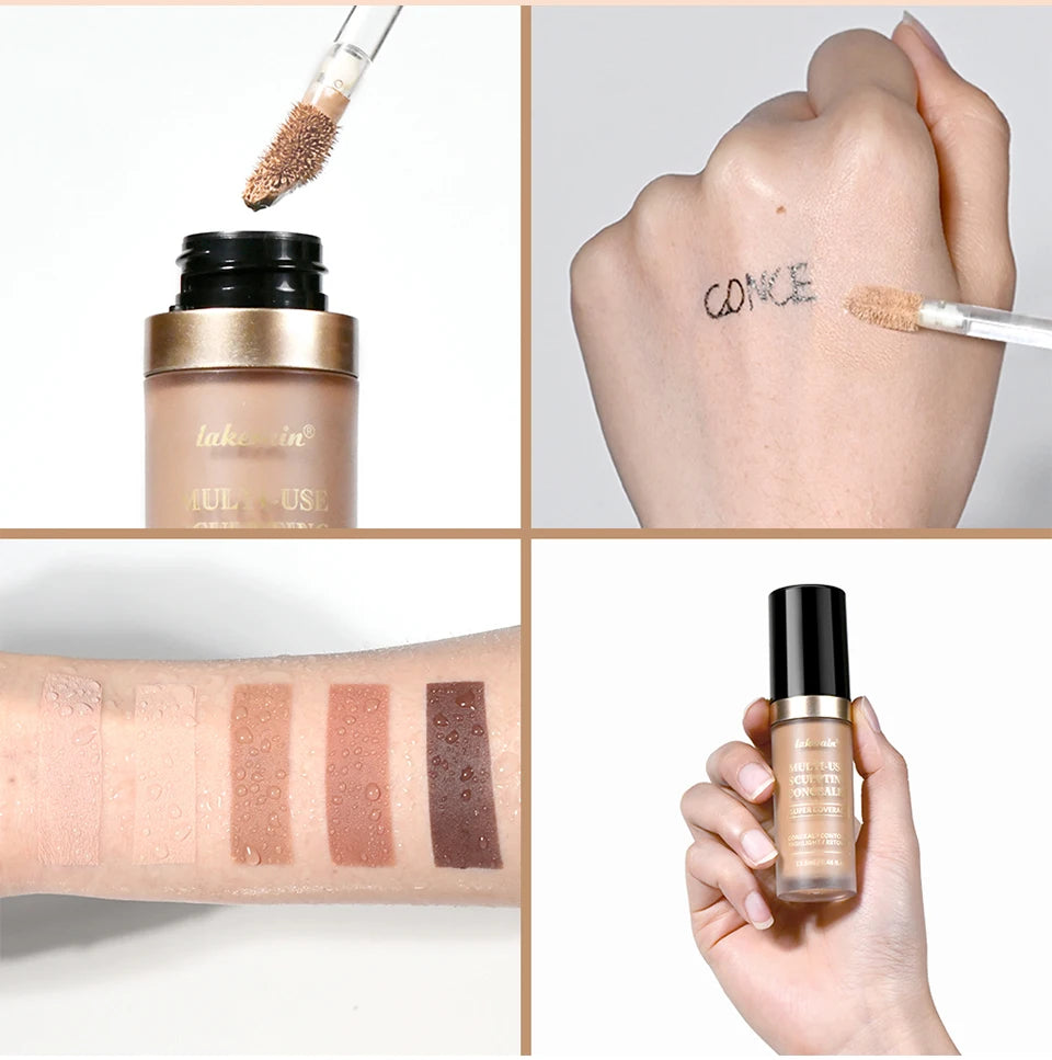 Multi-Use Foundation Long-lasting Matte Waterproof Oil Hight Full Coverage Highlight and Retouch Face Makeup for Women Lakerain