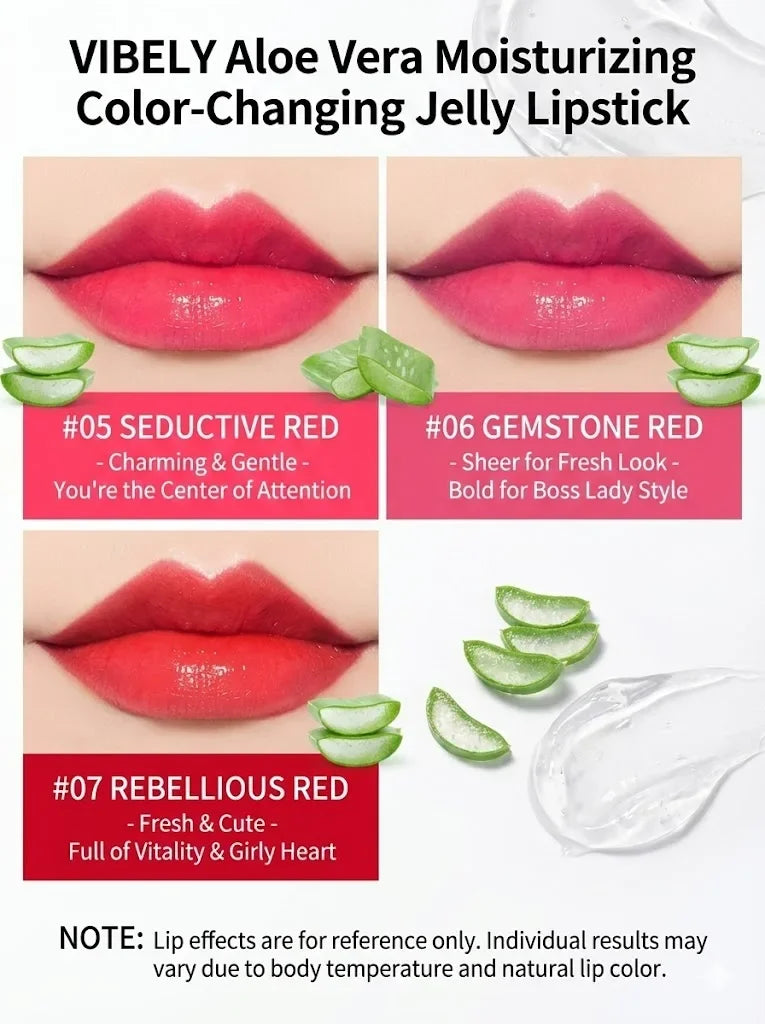 VIBELY Aloe Vera Moisturizing Lip Balm Thermochromic Jelly Lipstick Long Lasting Hydrating Lip Care Tint for Daily Use