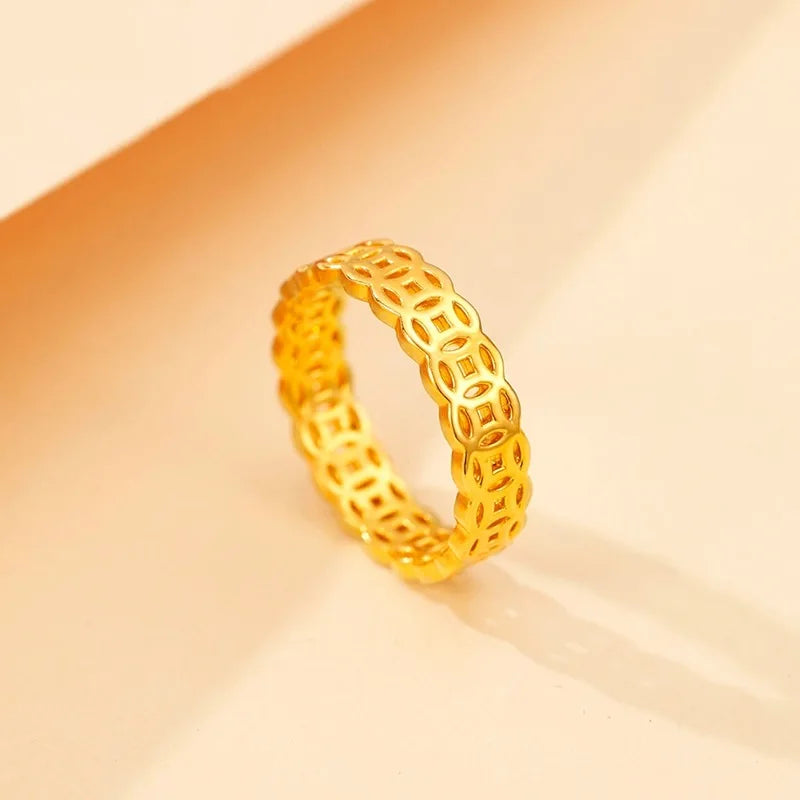 Sparkling Copper Coin Ring 18k Gold Ring for Woman High-quality Luxury AU750 Ring Party Banquet Fine Jewelry 18K No Demolding