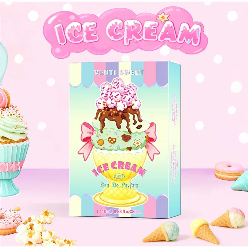 Ice Cream Perfume Gift Set Fresh Mango Coconut Scent Rich Chocolate Popcorn Eau De Toilette Lasting Sweet Women's Fragrance 10ml