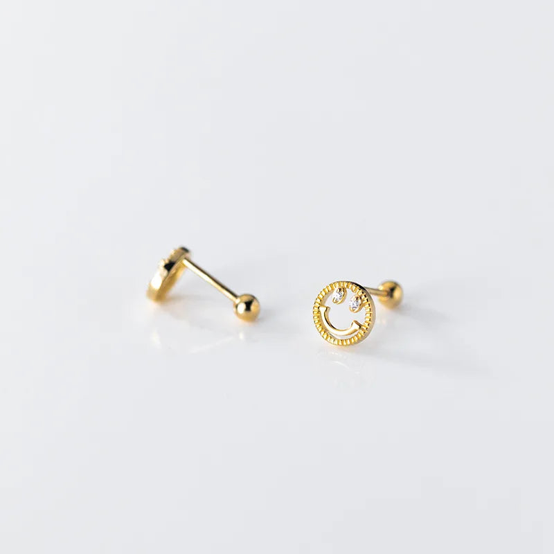 WANTME 925 Sterling Silver Fashion Cute Lucky Smile Screw Bead Piercing Stud Earrings for Women Classic Simple Ear Bone Jewelry
