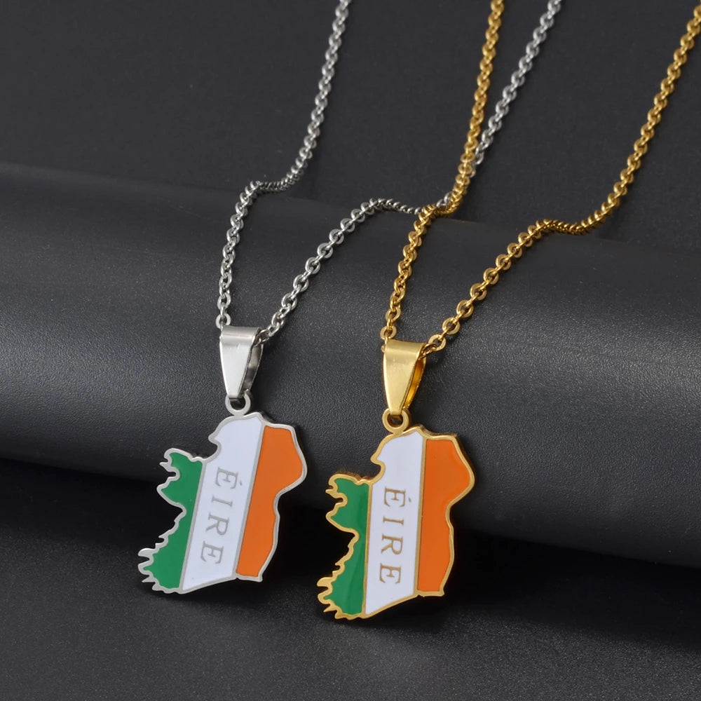 Anniyo England Ireland Pendant Necklaces for Women  Stainless Steel Lloegr Angleterre Éirinn Accessory #504862