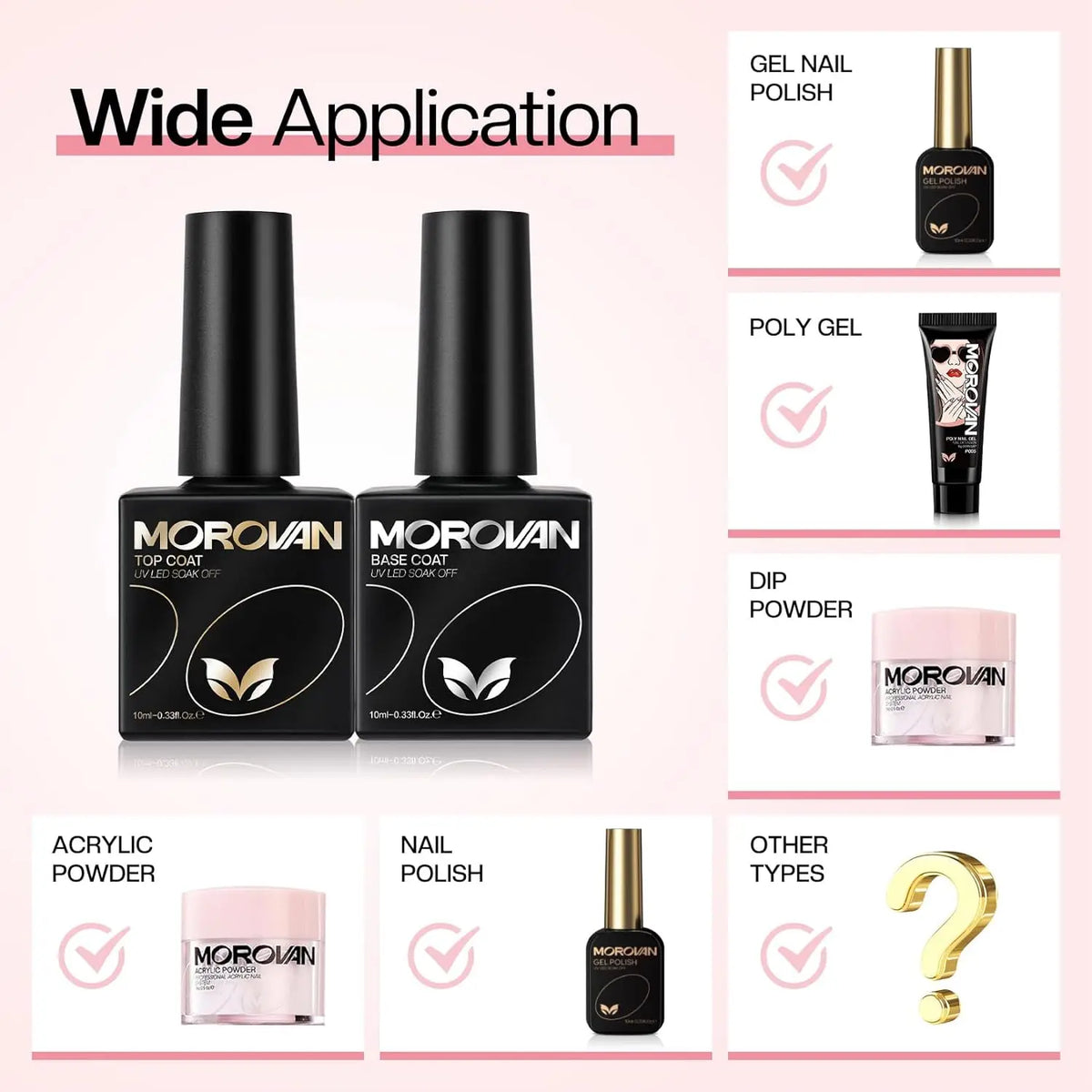 2Pcs 10ML Gel Top Coat Base Coat No Wipe For Natural Nails UV Gel Nails Acrylic Nails Long Lasting Soak Off Top Base Coat Set