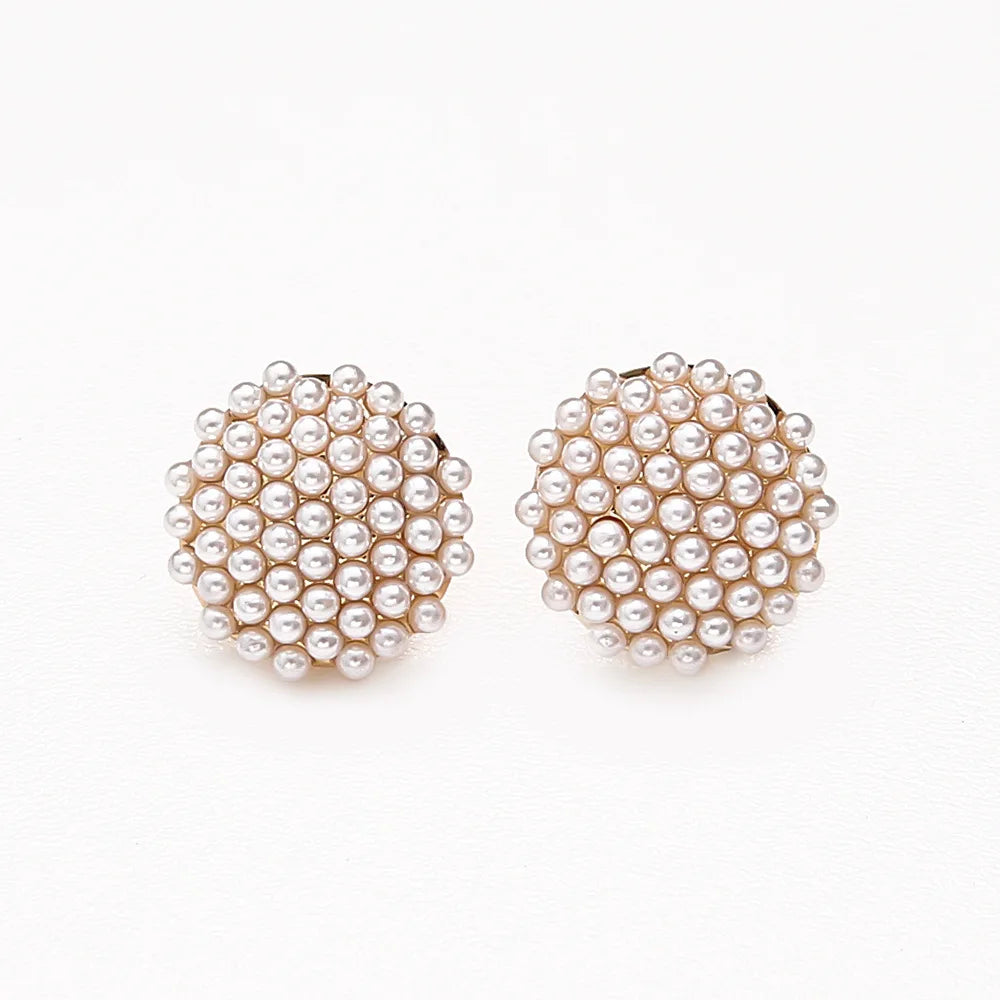 Non Pierced Simulated Pearl Geometric Round Clip On Earrings Wedding Party Gift Jewelry Ear Cuff Earring Aretes Mujer