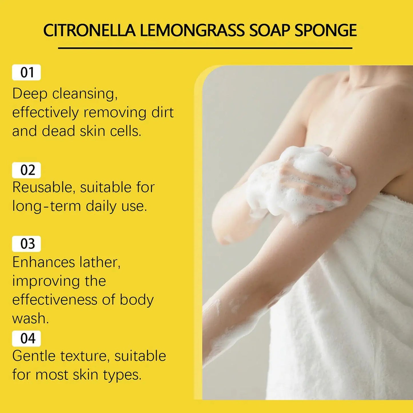 Lemongrass Lemon Bath Sponge Exfoliating Remove Oil Control Daily Body Cleansing Refreshing Brightening Skin Shower Use