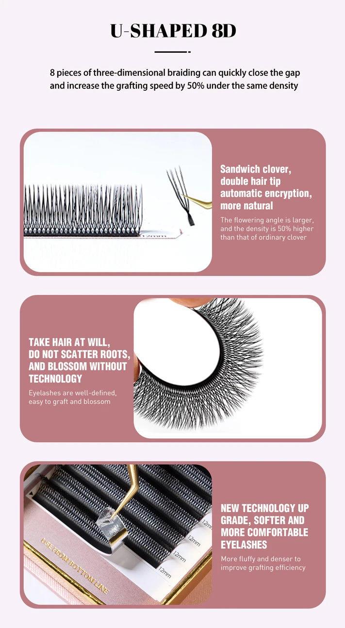 DeceMars U-Shaped 8D Eyelash Extensions (12lines/Tray)