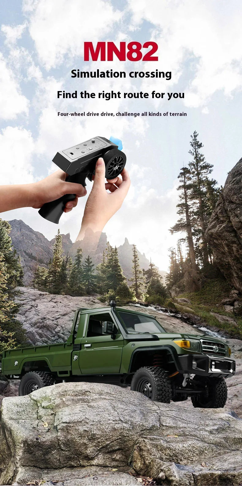 MN82 Green Color 4WD Off-road Rc Car LC79 1:12 280 Brushed Motor Simulation Professional 2.4G Remote Control Pickup Truck Model