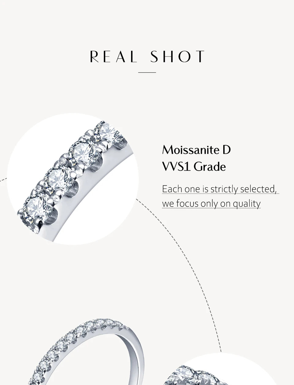 MINTYBOX Brilliant 1.5mm Moissanite Rings 925 Sterling Silver Half Eternity Ring for Women Stacking Engagement Band Fine Jewelry