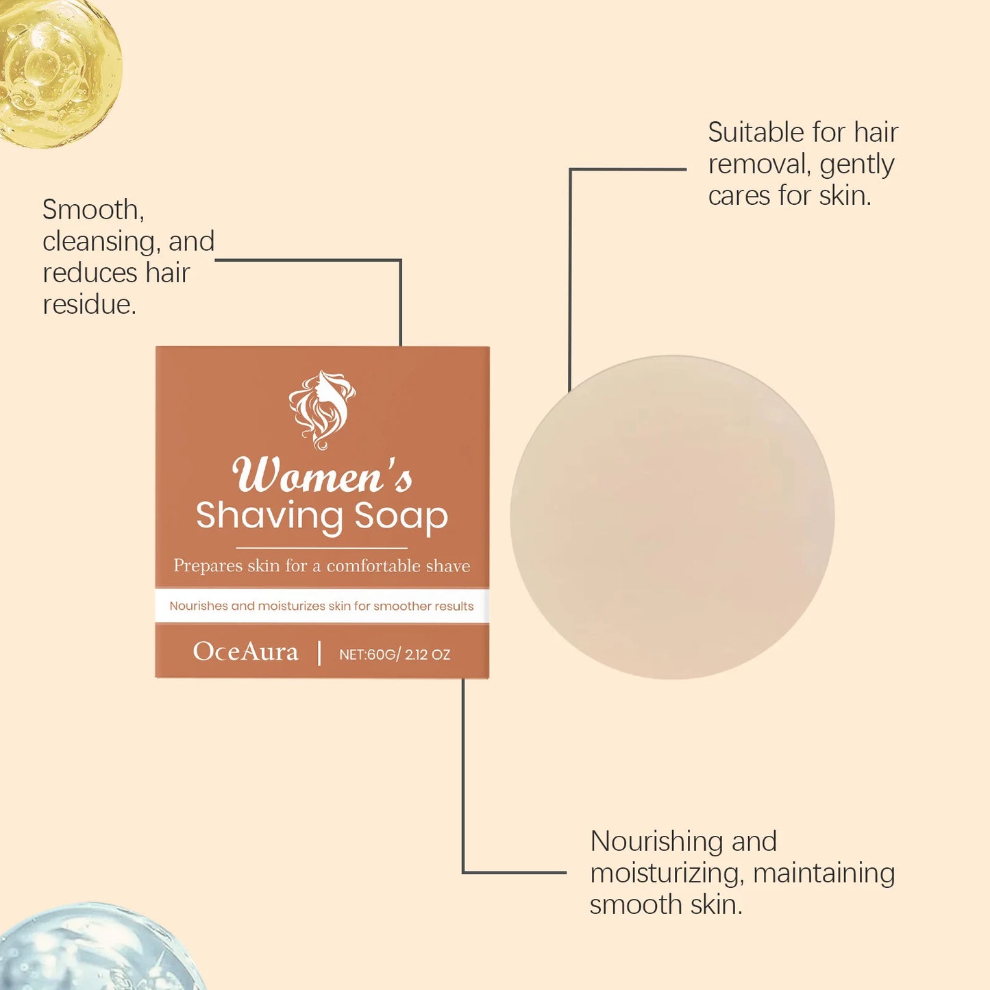 OceAura Shaving Soap for Women Hair Removal Ingrown Hair Treatment Smooth Natural Organic Citrus Vanilla Honey Shave Butter 60g