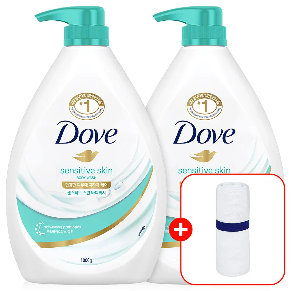 Dove Body Wash Body Cleanser 6X1000Ml 2 Pcs + Dove Face Towel 1Pc Free Gift