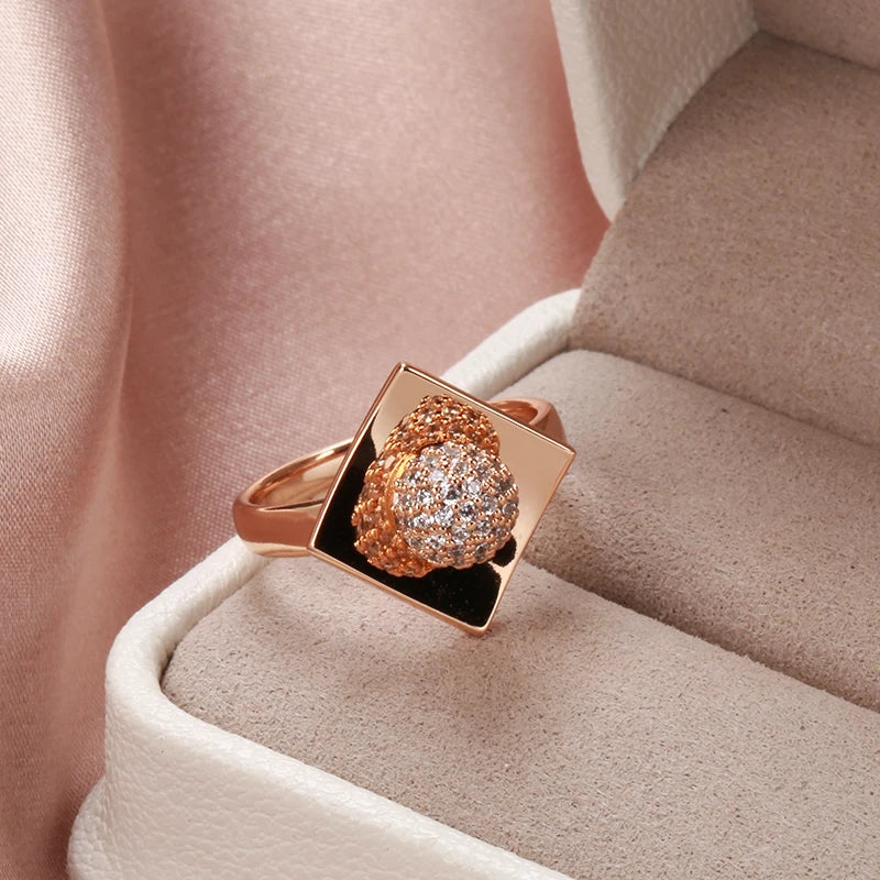 Kinel New 585 Rose Gold Unusual Rings For Women Micro Wax Inlay Spherical Natural Zircon Rings Wedding Trend Wedding Jewelry