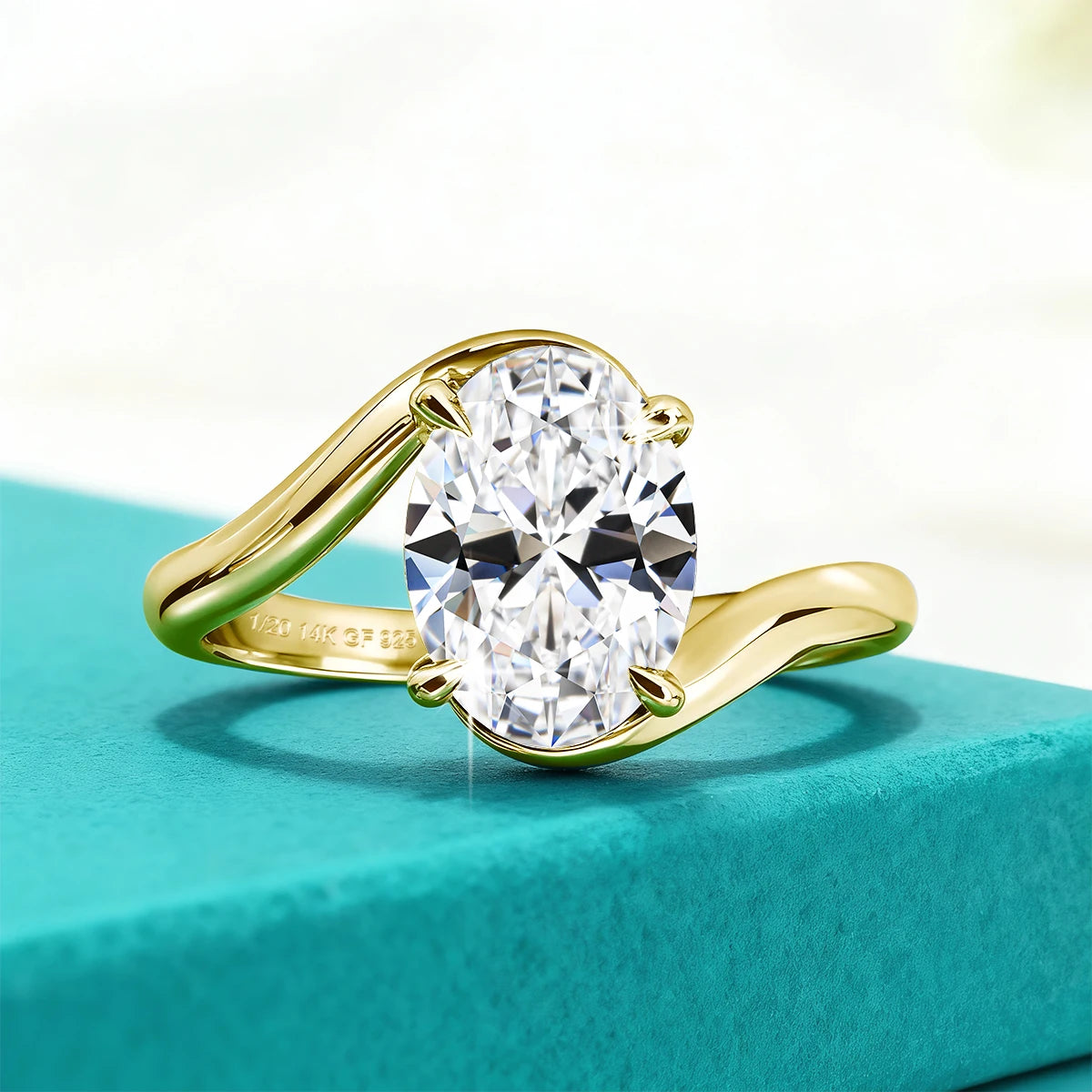 4.5ct Oval Cut Moissanite Solitaire Ring 14K Gold Filled Bypass Twist Shank Band D VVS1 Engagement Ring for Women Wedding Gift