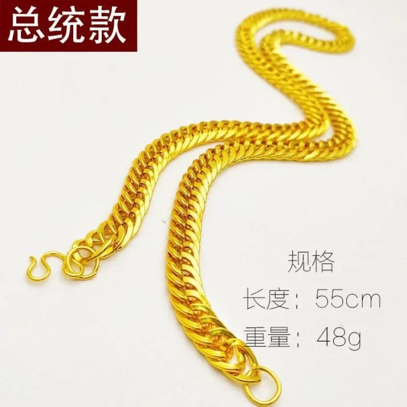 Plated 100% Real Gold 24k 999 Necklace Men's 999 Dominant Personality Fashion Jewelry 999 Permanent Color Pure 18K Gold Jewelry