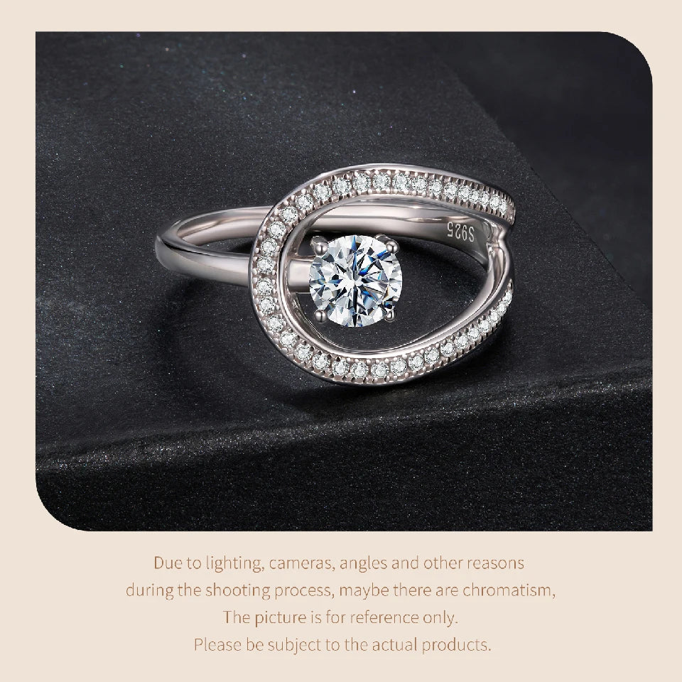 WOSTU Circle Swirl Moissanite Wedding Ring for Women 925 Sterling Silver Diamond Cut Engagement Ring Girl Party Anniversary Gift