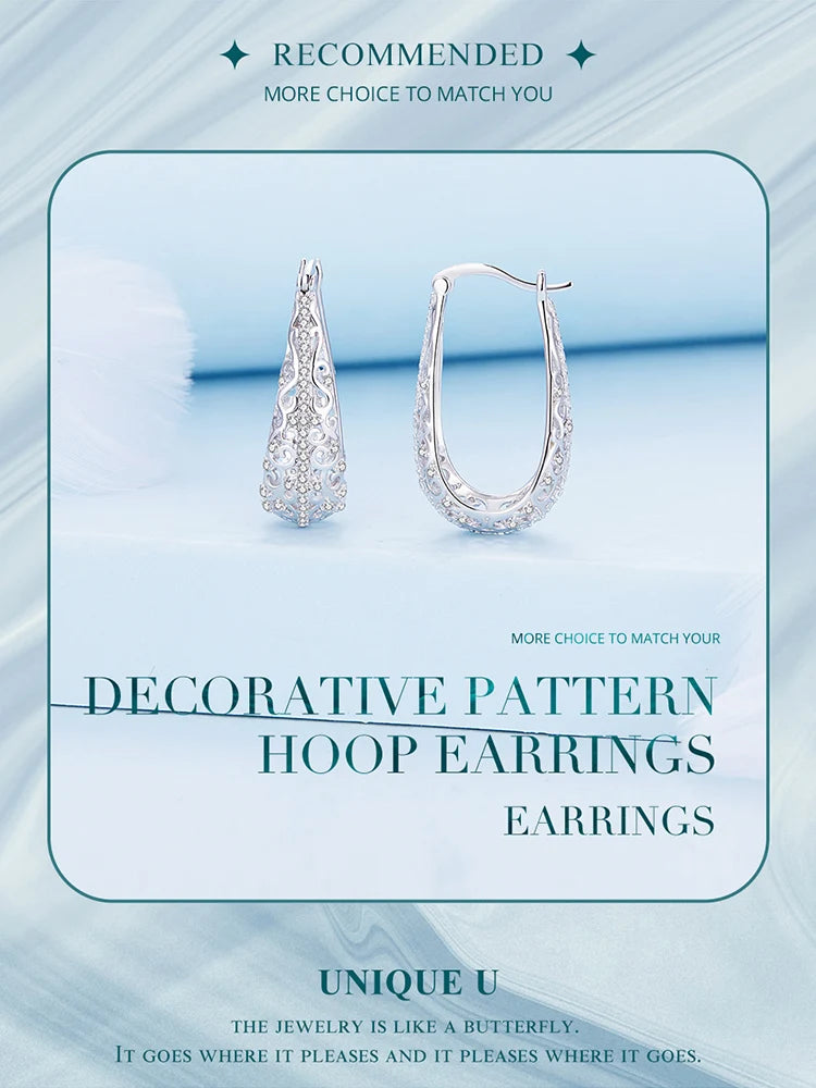 Bamoer 925 Sterling Silver Decorative Vine Hollow Pattern Hoop Earrings Waterdrop Shape Ear Buckles for Women Luxury Jewelry