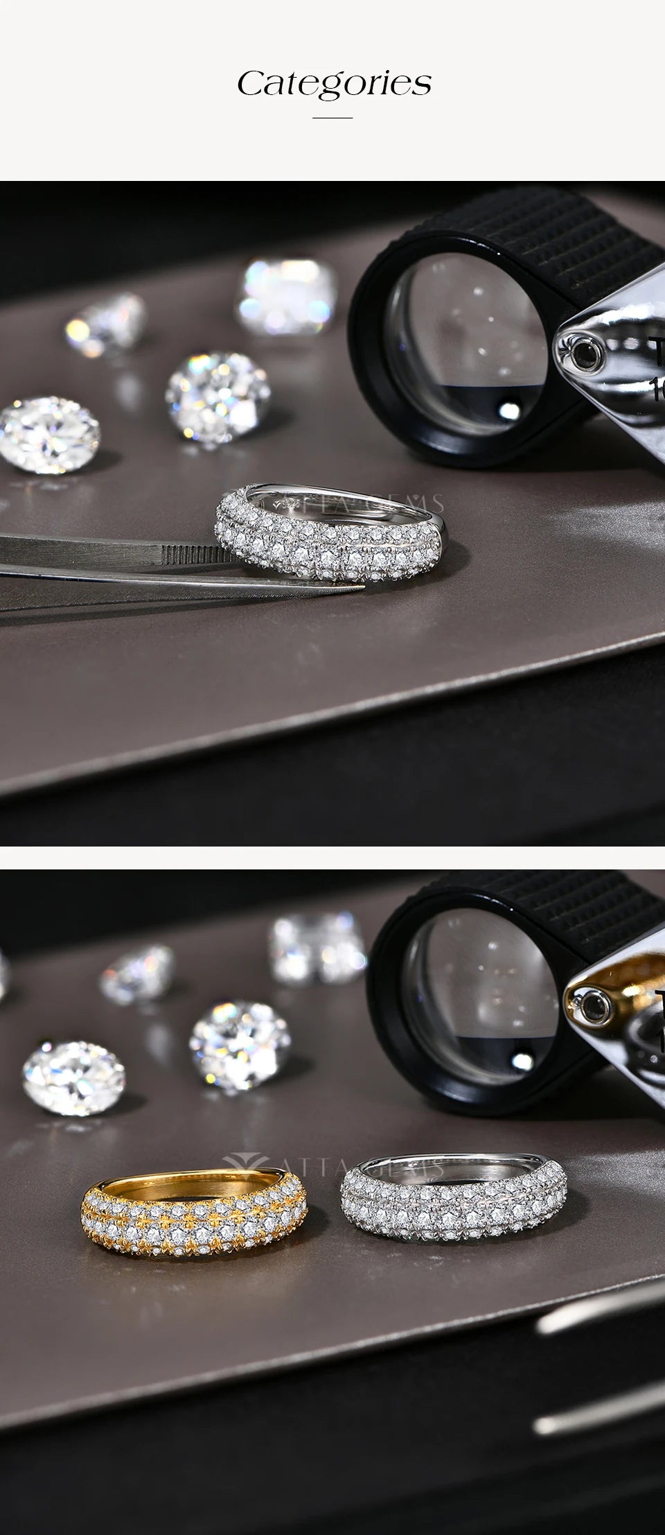 ATTAGEMS Full Lab Moissanite Diamond Rings for Women Half Wedding Band Sparkling S925 Silver Engagement Bride Fine Jewelry Gifts