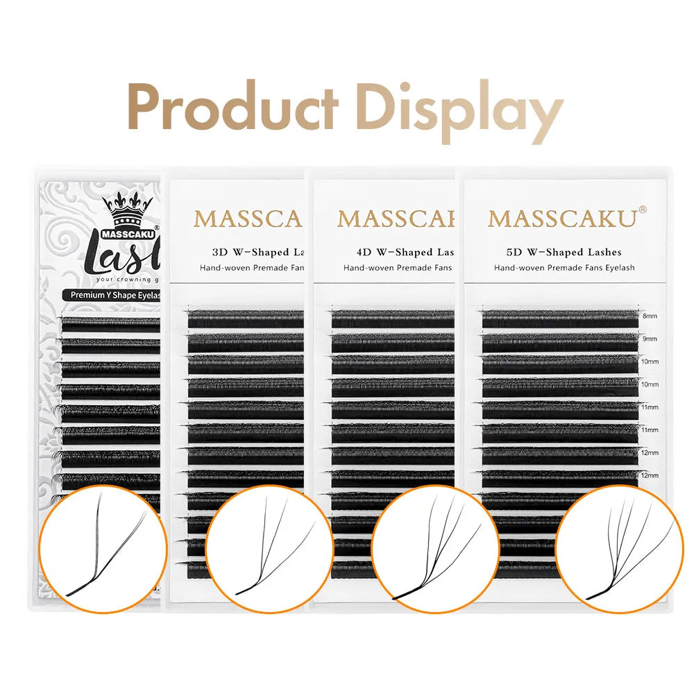 MASSCAKU L/LU(M) Curl YY 3D 4D 5D W Shape Eyelash Extension Hand Woven Soft Light Natural Lashes Premade Volume Fan Eyelashes