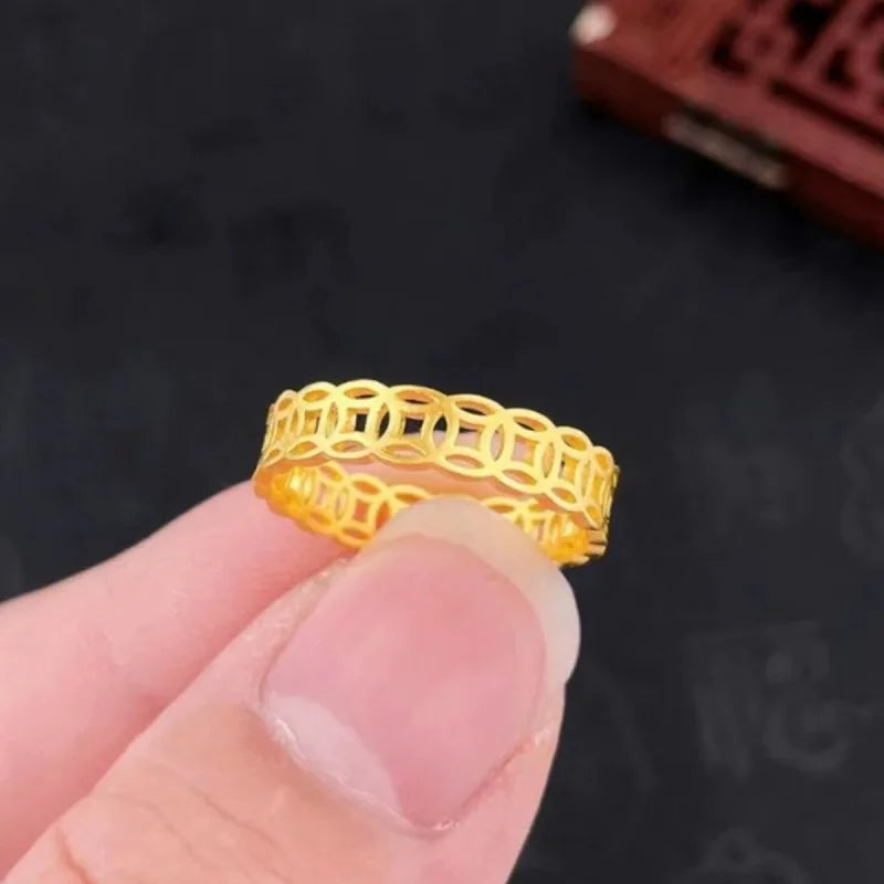 Sparkling Copper Coin Ring 18k Gold Ring for Woman High-quality Luxury AU750 Ring Party Banquet Fine Jewelry 18K No Demolding