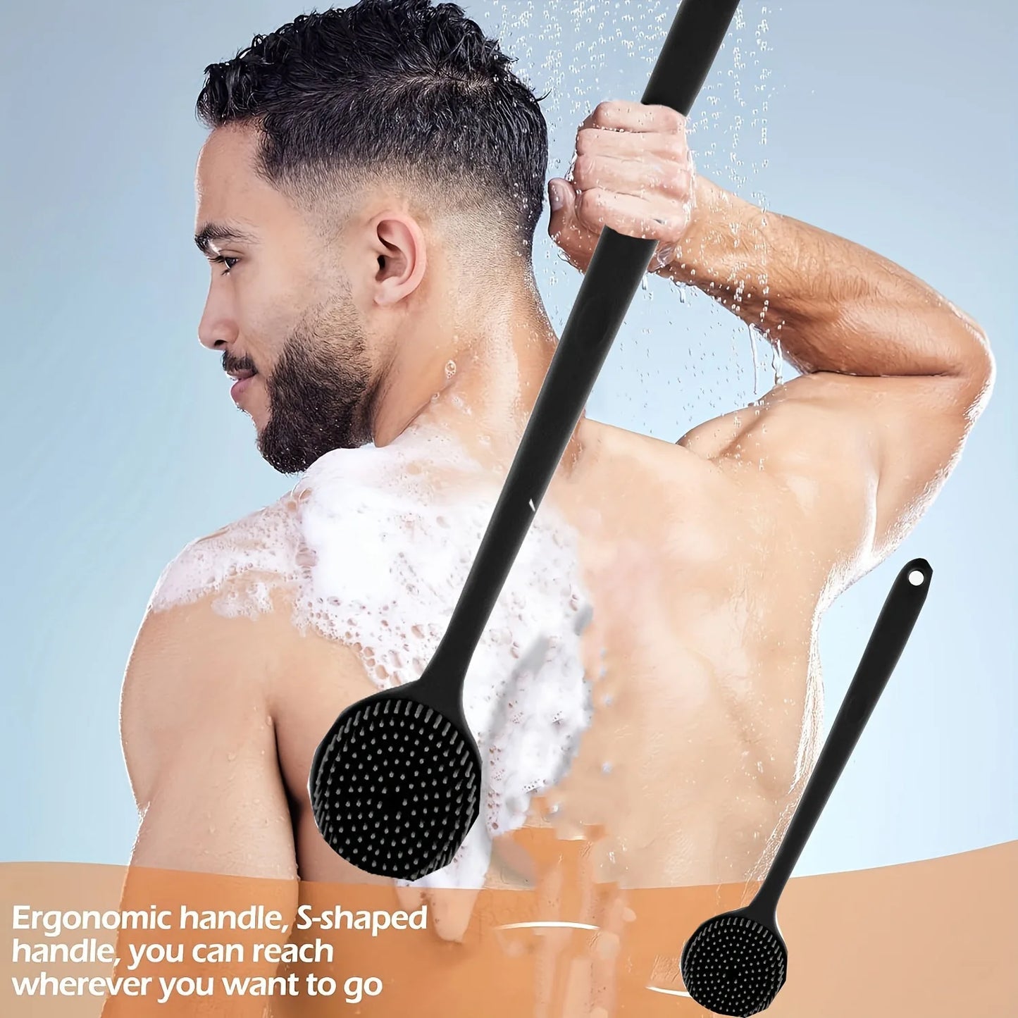 Silicone Back Scrubber Brush for Shower  Long Handle Body Deep Cleansing and Exfoliating Massage Double-Sided Soft Bristles