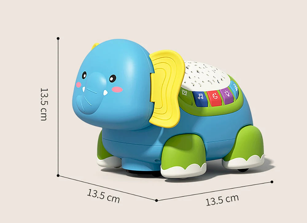 Baby Crawling Toys Musical Elephant Tummy Time Infants Toys with Timer Colorful Light Up Projection Birthday Gifts for Babies