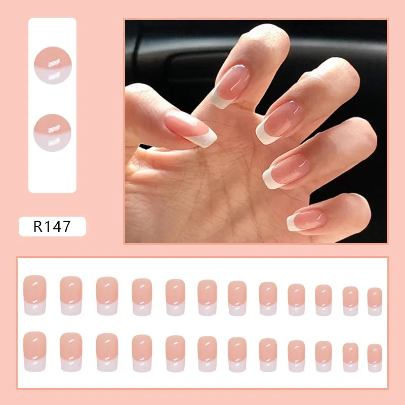 Sweet Sweetheart 24 Pcs Press on Nails Pink Gradient Fake Nails Glossy Artificial Finger Manicure Reusable False Nails for Women