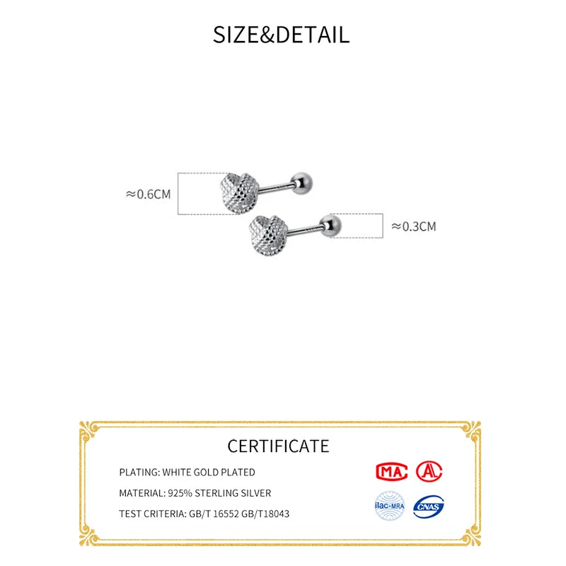 INZATT Real 925 Sterling Silver 4/6mm Wool Ball Screw Beads Stud Earrings for Women Party Classic Minimalist Fine Jewelry