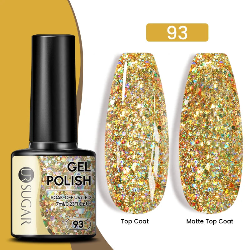 UR SUGAR 7ml Champagne Gold Sequins Gel Nail Polish Bright Sparkling Glitter French Semi Permanent Nail Painting UV Gel