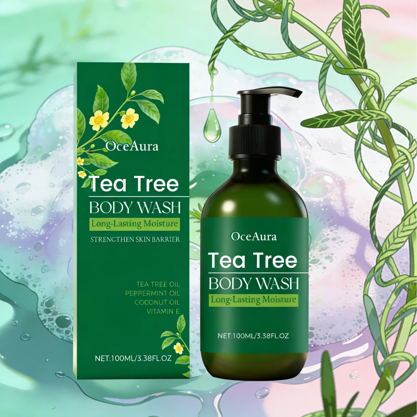 Brightening Body Wash Tea Tree Oil Clean Body Odor Remover Moisturizing Skin Barrier Repair Strengthening Shower Gel Body Wash
