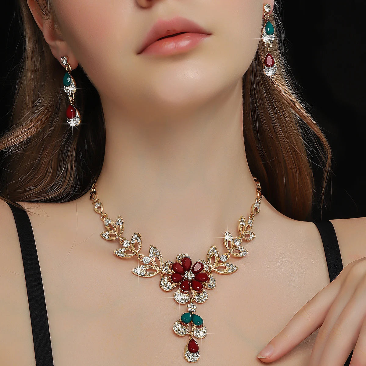 Luxury Color Matching Unique Necklace Earring Set Date Party Banquet Bridal Wedding Dress High End Jewelry