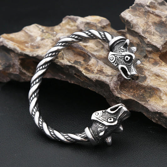 Nordic Viking Stainless Steel Wolf Head Bracelet For Men Women Vintage Fashion Animal Cuff Bangles Biker Jewelry Gifts Wholesale