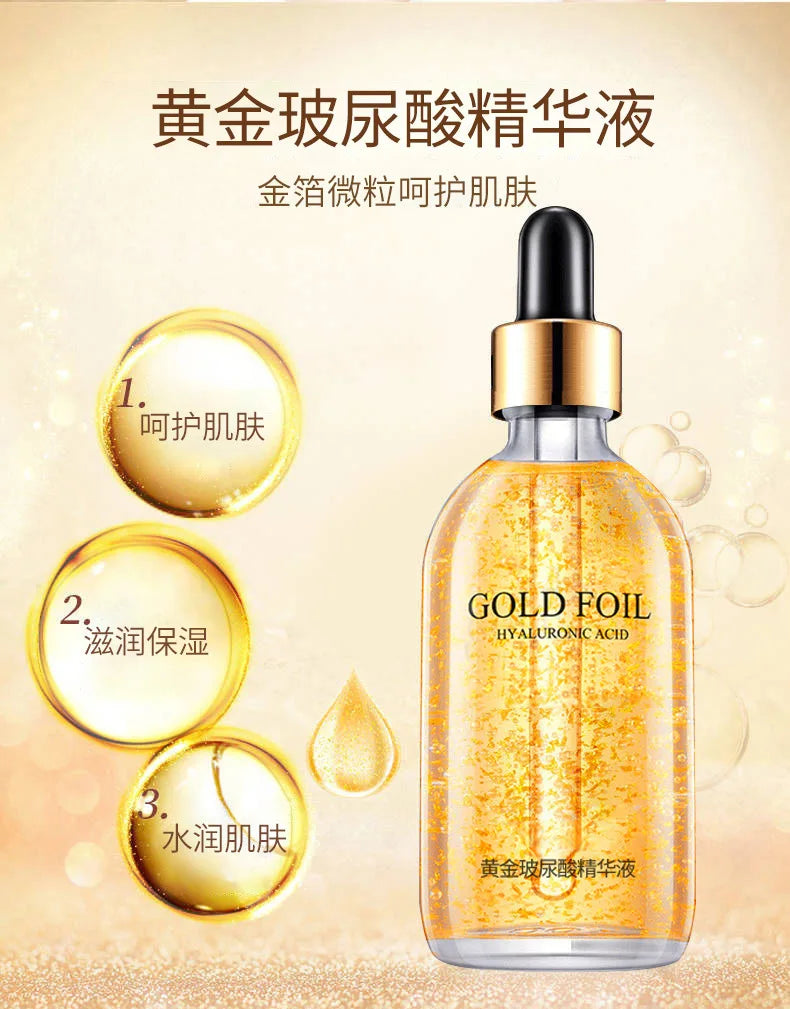 2 Pieces Ginseng Whitening Face Serum 100ml 24K Gold Anti Wrinkle Essence Hydrating Tightening Fade Fine Line Brighten Dull Skin